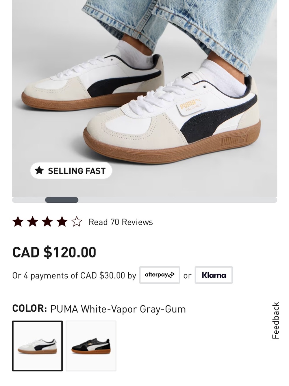 Puma Palermo White and Black Low-Top Sneakers with Gum Sole